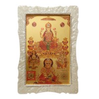 24k Gold Plated Laxmi Ganesh Saraswati & Kuber Ji Figure in White Frame